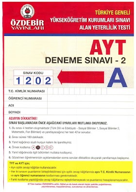 Özdebir Aralık AYT DENEME Sınavı PDF indir